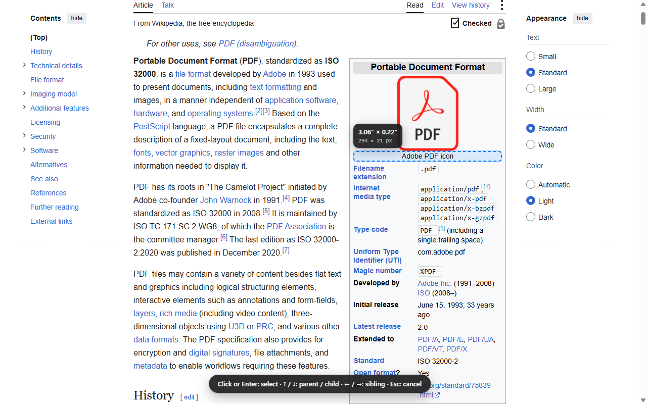 HTMLtoPDF — підсвітка вибраного елемента